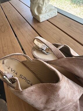 Via Spiga Suede Slingback Mules in Blush Taupe